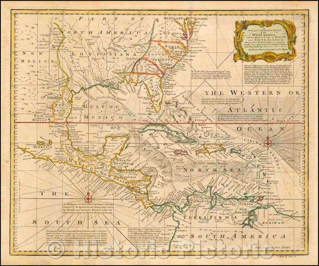 Historic Map - A New and Accurate Chart of the West Indies with the Adjacent Coasts of North and South America, 1748, Emanuel Bowen v2