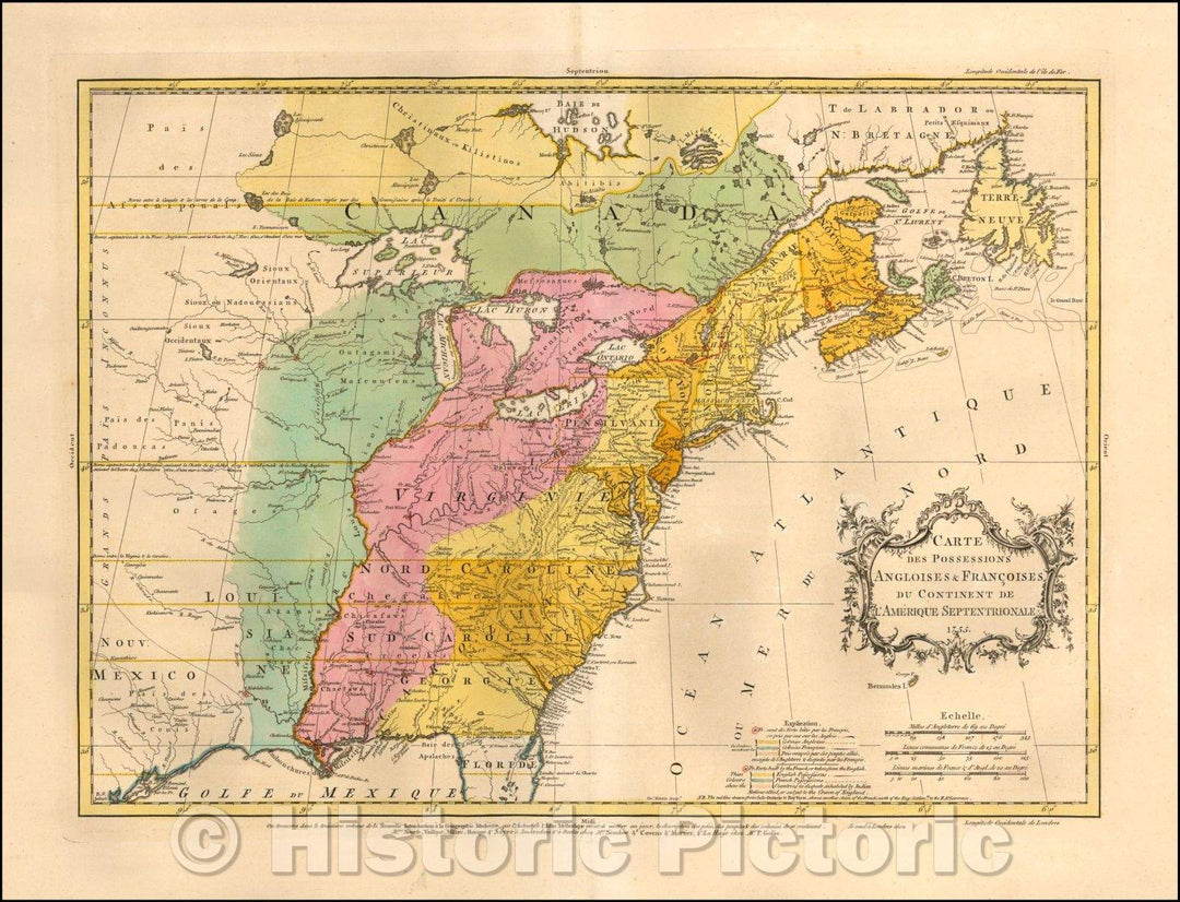 Historic Map - Carte Des Possessions Angloises & Francoises Du Continent De L'Amerique :: Possessions Angloises & Fran?ises Septentionale Amerique, 1755 v5