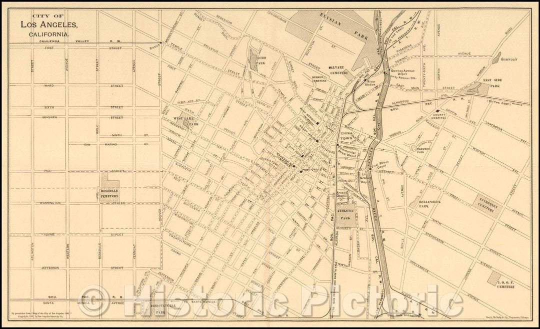 Historic Map - City of Los Angeles (with National Education Association Convention promotional pamphlet), 1899, Rand McNally & Company - Vintage Wall Art