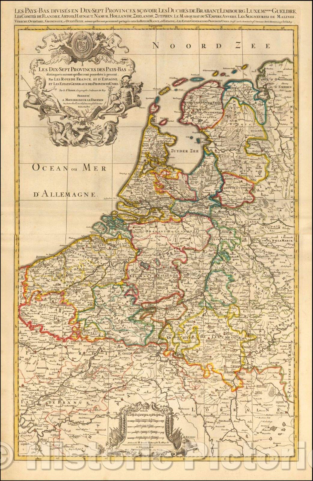 Historic Map - Les Dix-Sept Provinces Des Pays-Bas distinguees suivant qu'elles :: The Seventeen Provinces The Netherlands, 1700 - Vintage Wall Art