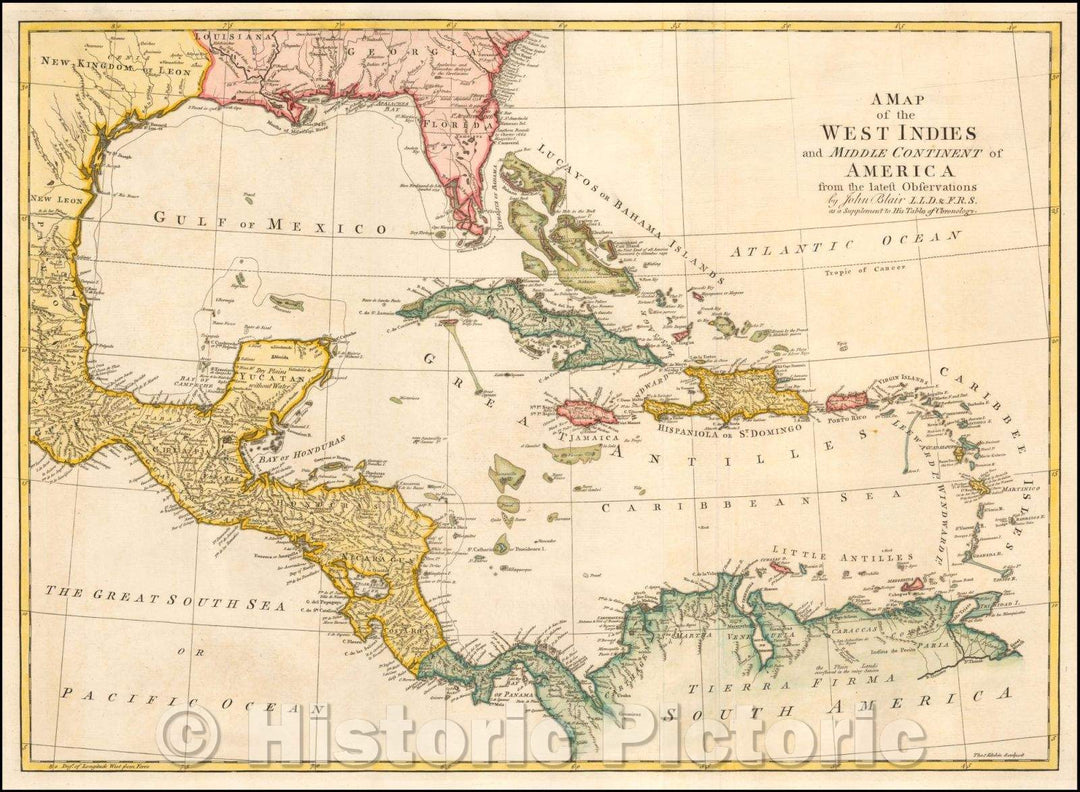 Historic Map - West Indies and Middle Continent of America from the Latest Observations, 1773, John Blair - Vintage Wall Art