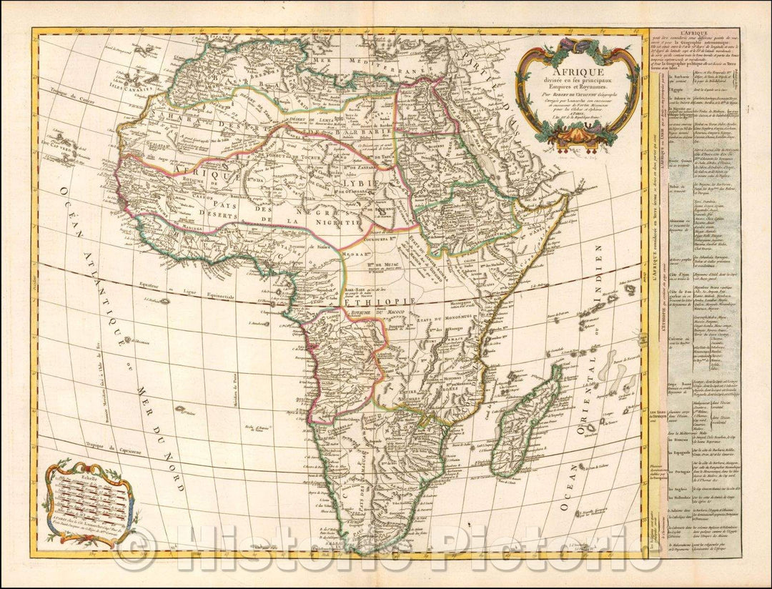 Historic Map - Afrique divisee en ses principaux Empires et Royaumes/Africa divided into its major empires and kingdoms, 1795, Charles Francois Delamarche - Vintage Wall Art