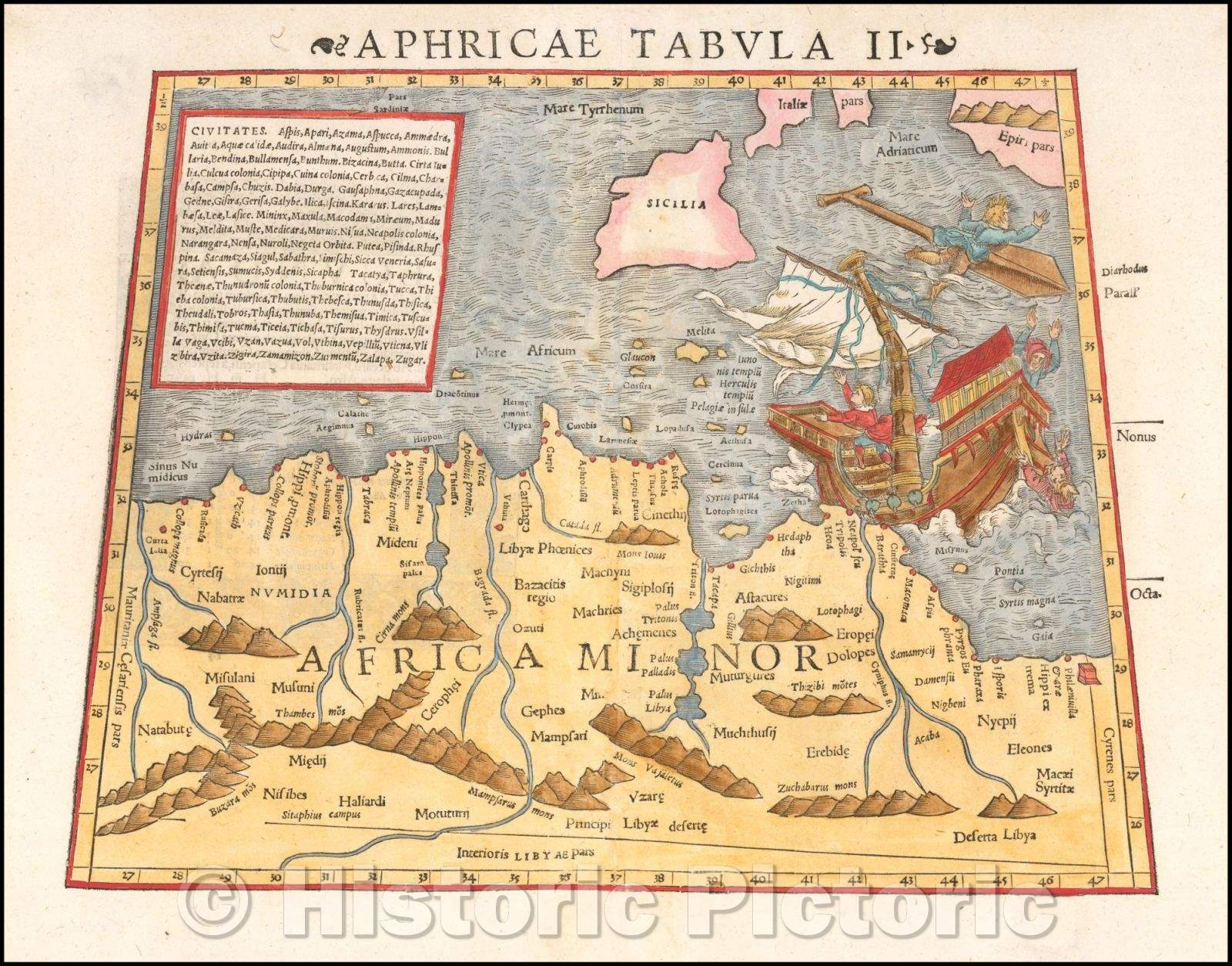 Historic Map - Aphricae Tabula II [Includes Malta, Sicily and part of the Mediterranean], 1545, Sebastian M?nster - Vintage Wall Art