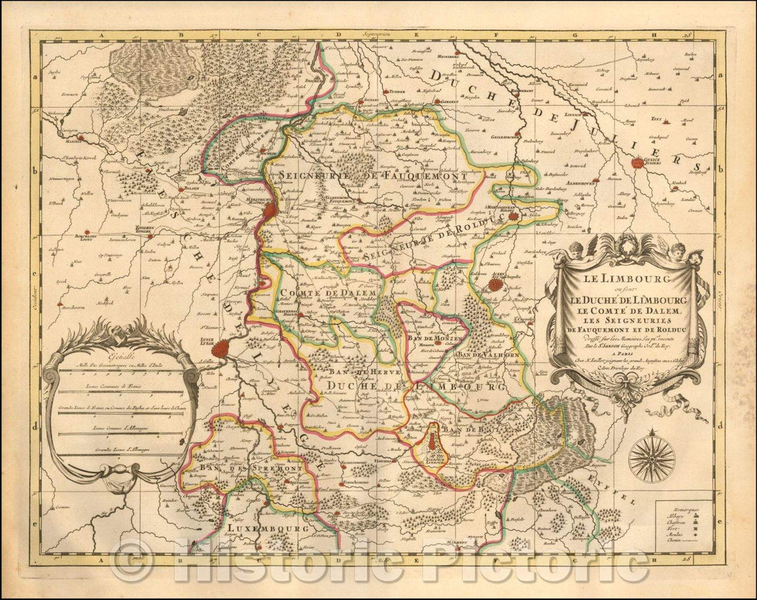 Historic Map - Le Limbourg ou font Le Duche de Limbourg le comte de Dalem; :: Limburg and Dalem in the southern Netherlands, 1700 - Vintage Wall Art