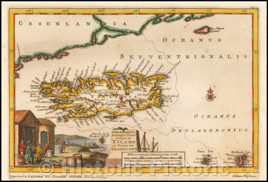 Historic Map - D. Blefkenius Scheepts-Togt Gedaan na Ysland/Map of Iceland and the coast of Greenland, illustrating the voyage of Blefkenius, 1706 - Vintage Wall Art