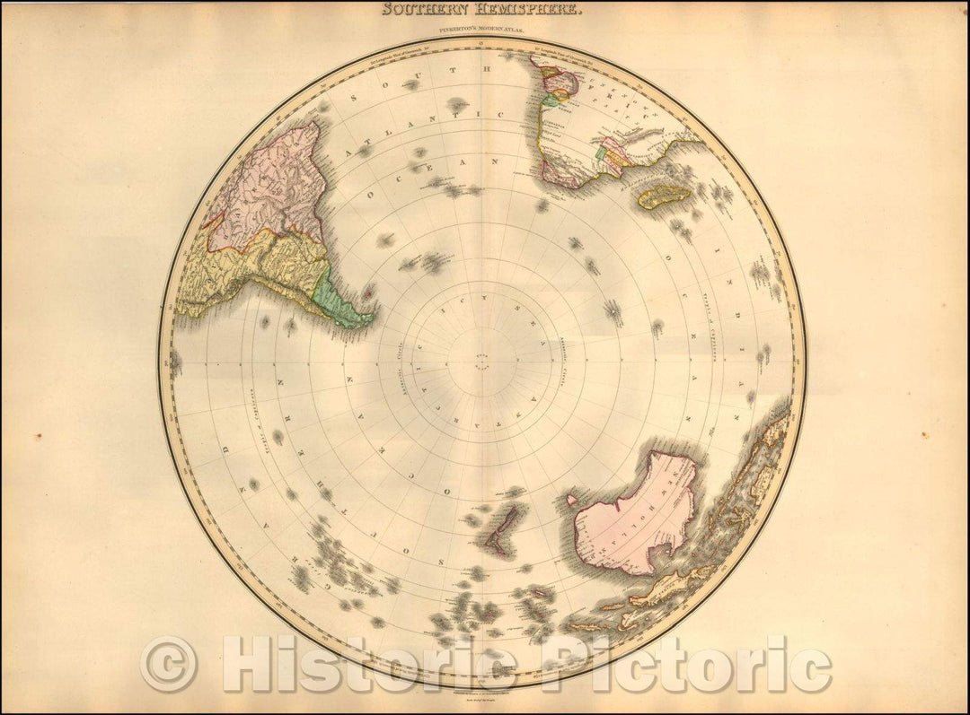 Historic Map - Southern Hemisphere, 1812, John Pinkerton - Vintage Wall Art