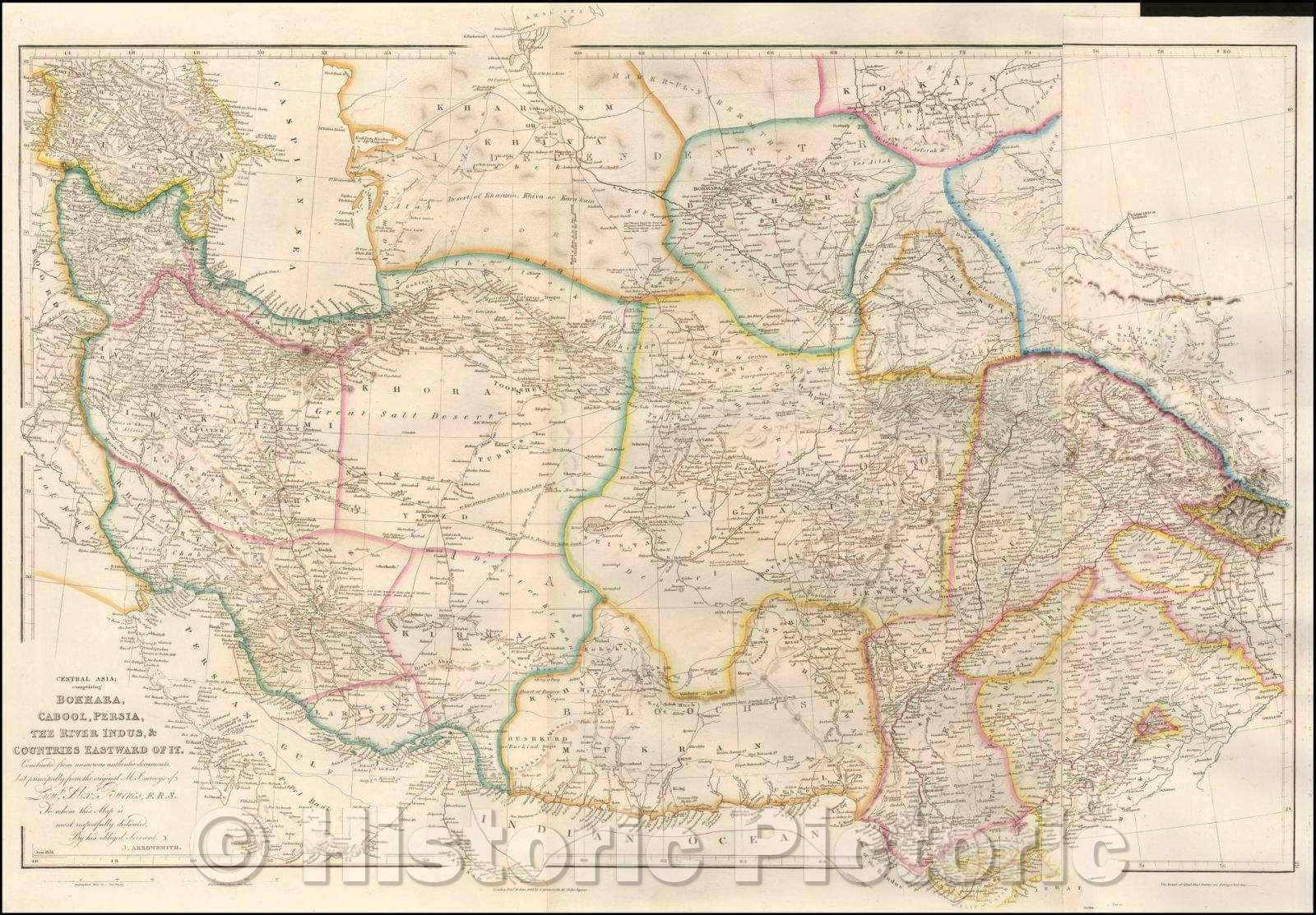 Historic Map - Central Asia; comprising Bokhara, Cabool, Persia, The River Indus, Countries Eastward of it, 1842, John Arrowsmith - Vintage Wall Art