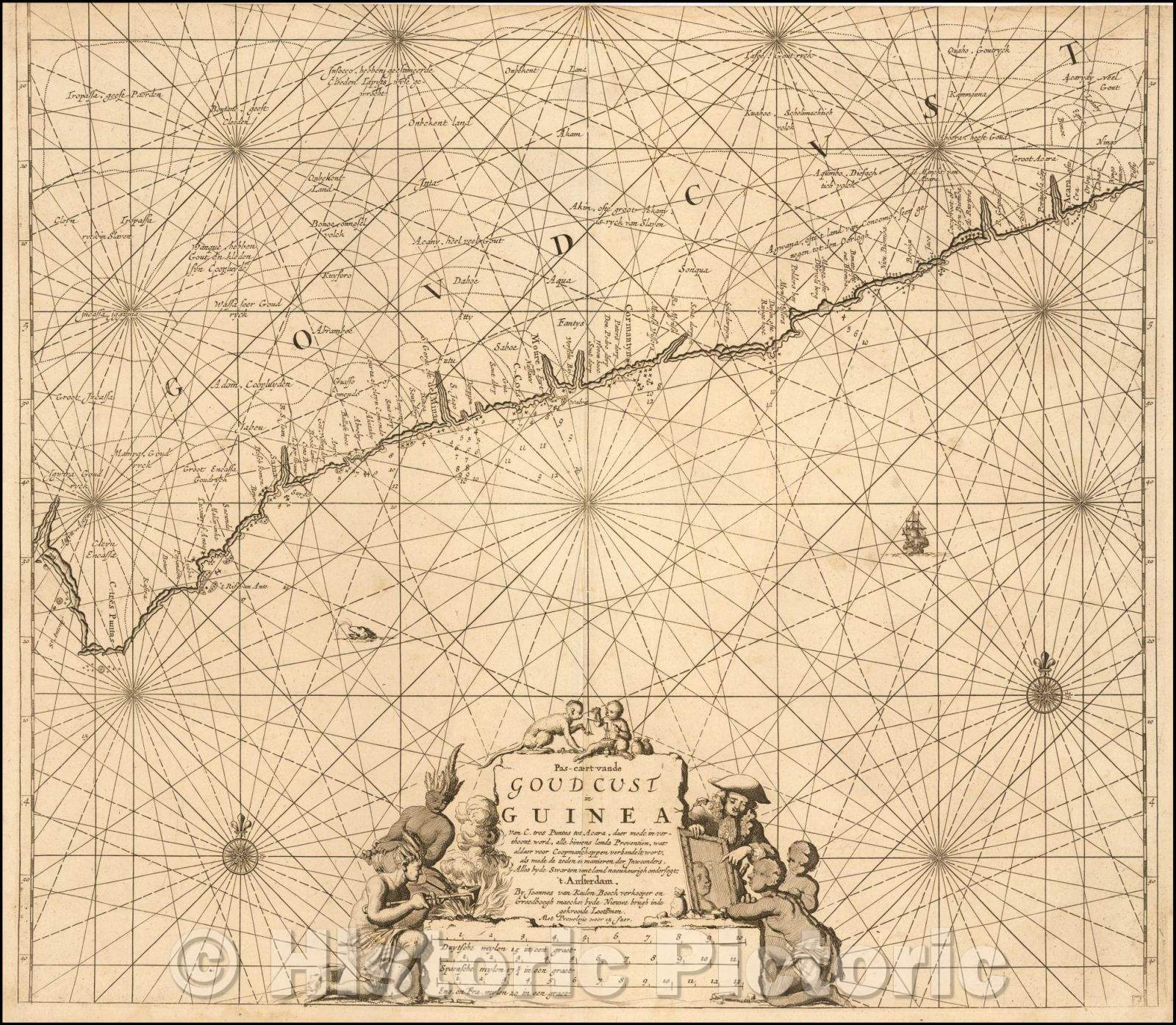 Historic Map - Coast of west Africa and the Ghanaian Gold Coast :: Pas-caert vande Goud Cust in Guinea van C. tres Puntas tot Acara, 1684 - Vintage Wall Art