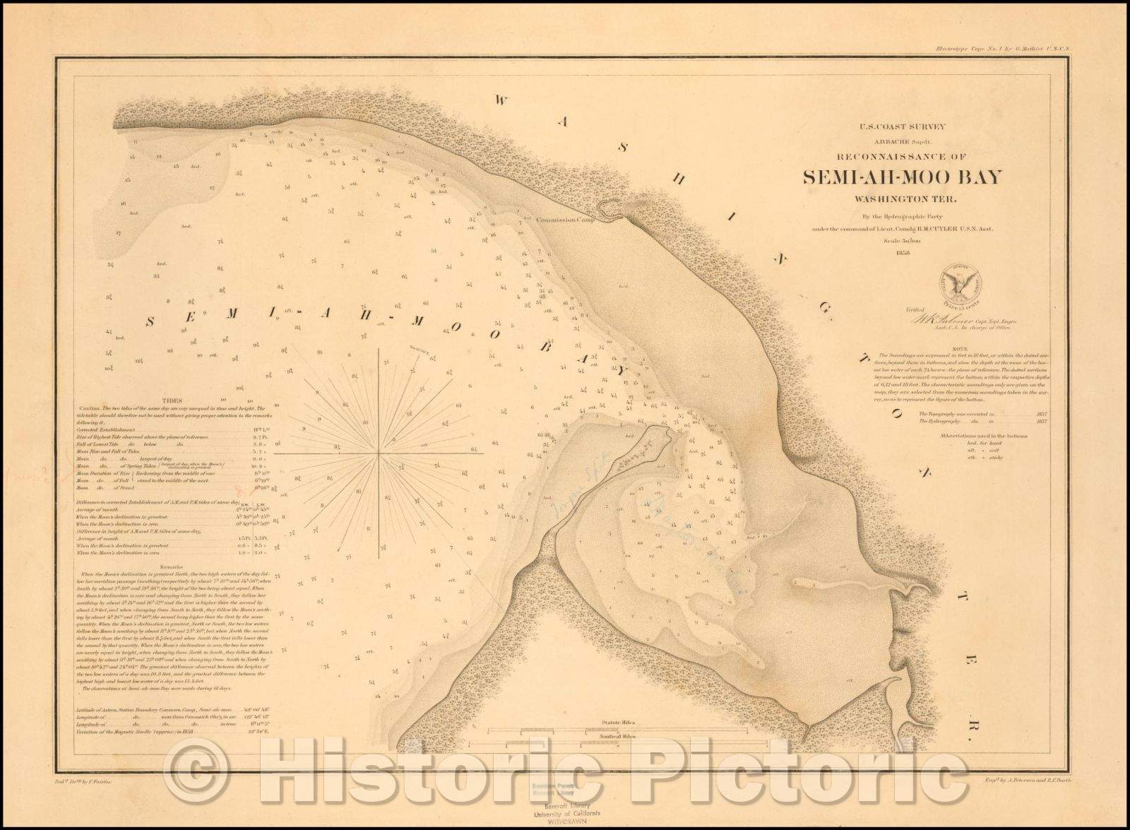 Historic Map - Reconnaissance of Semi-Ah-Moo Bay Washington Ter, 1858, United States Coast Survey - Vintage Wall Art