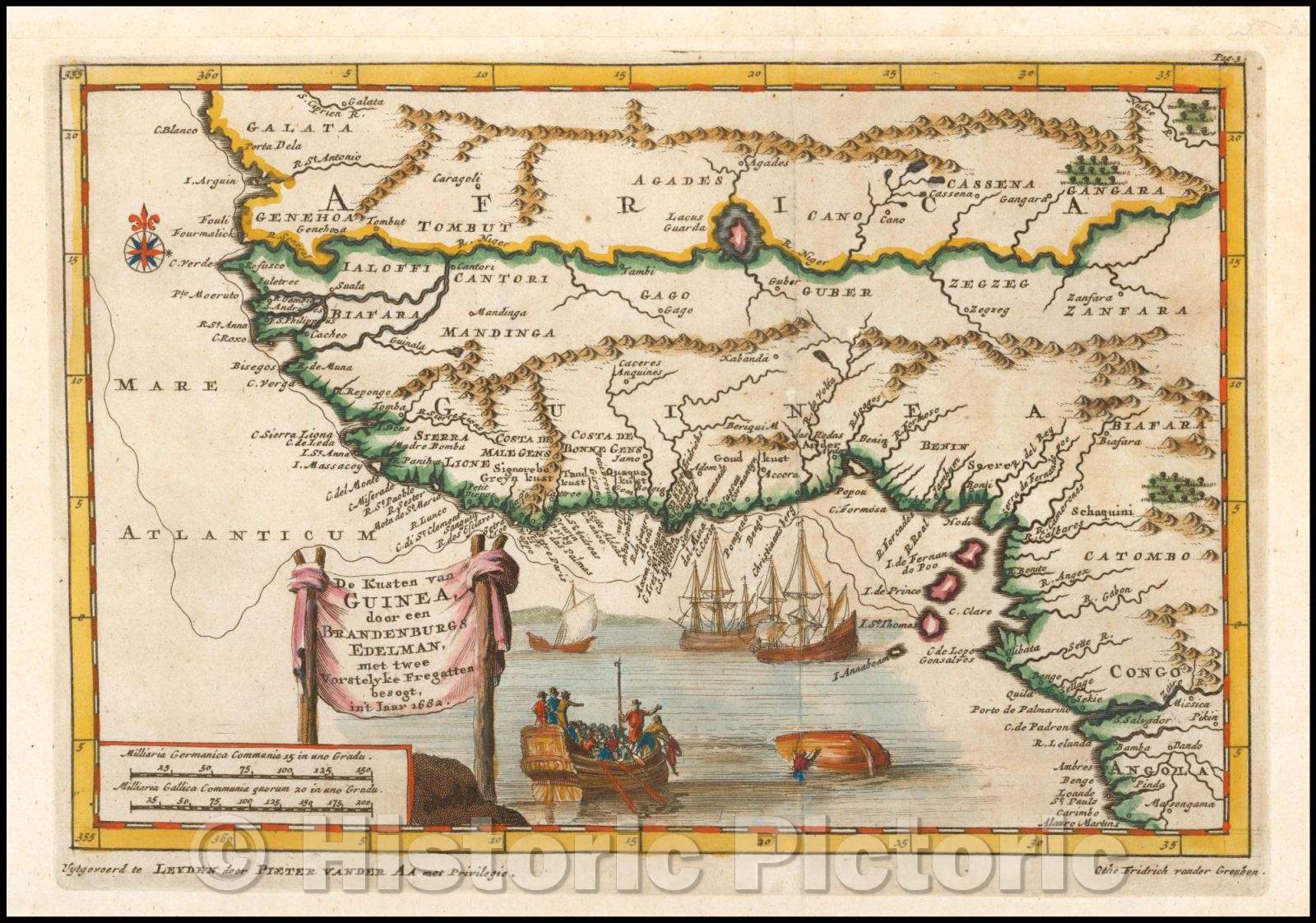 Historic Map - De Kusten van Guinea door een Brandeburgs Edelman/Map of western Africa, 1682 desciptions of Otho Frederic vander Greuben, 1714 - Vintage Wall Art