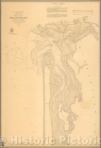 Historic Map - Preliminary Survey of Shoalwater Bay Washington Territory, 1856, United States Coast Survey - Vintage Wall Art