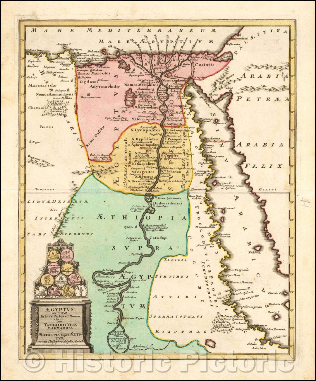 Historic Map - Aegyptus Antiqua In suas Partes et Nomos divisa cum Troglodytice Marmarica et Aethiopia supra Aegyptum, 1718, Christopher Weigel v3