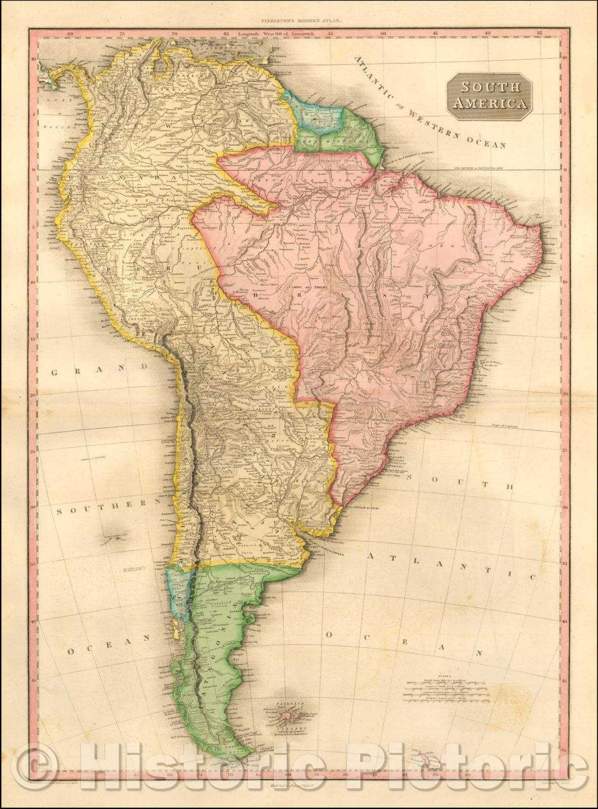 Historic Map - South America, 1815, John Pinkerton - Vintage Wall Art