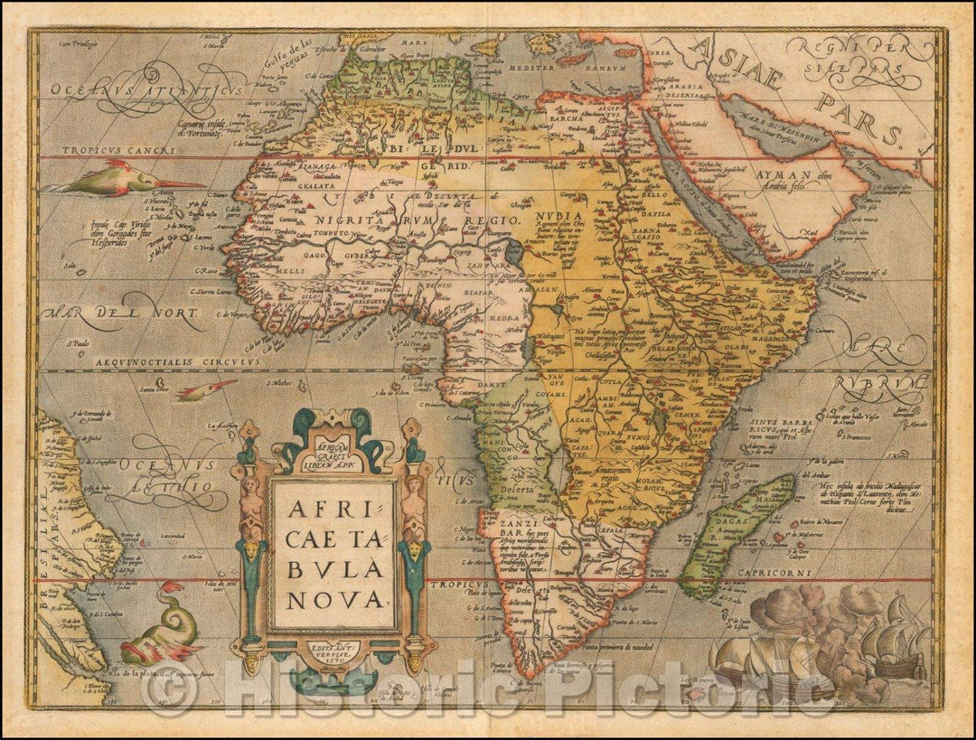 Historic Map - Africae Tabula Nova, 1592, Abraham Ortelius - Vintage Wall Art