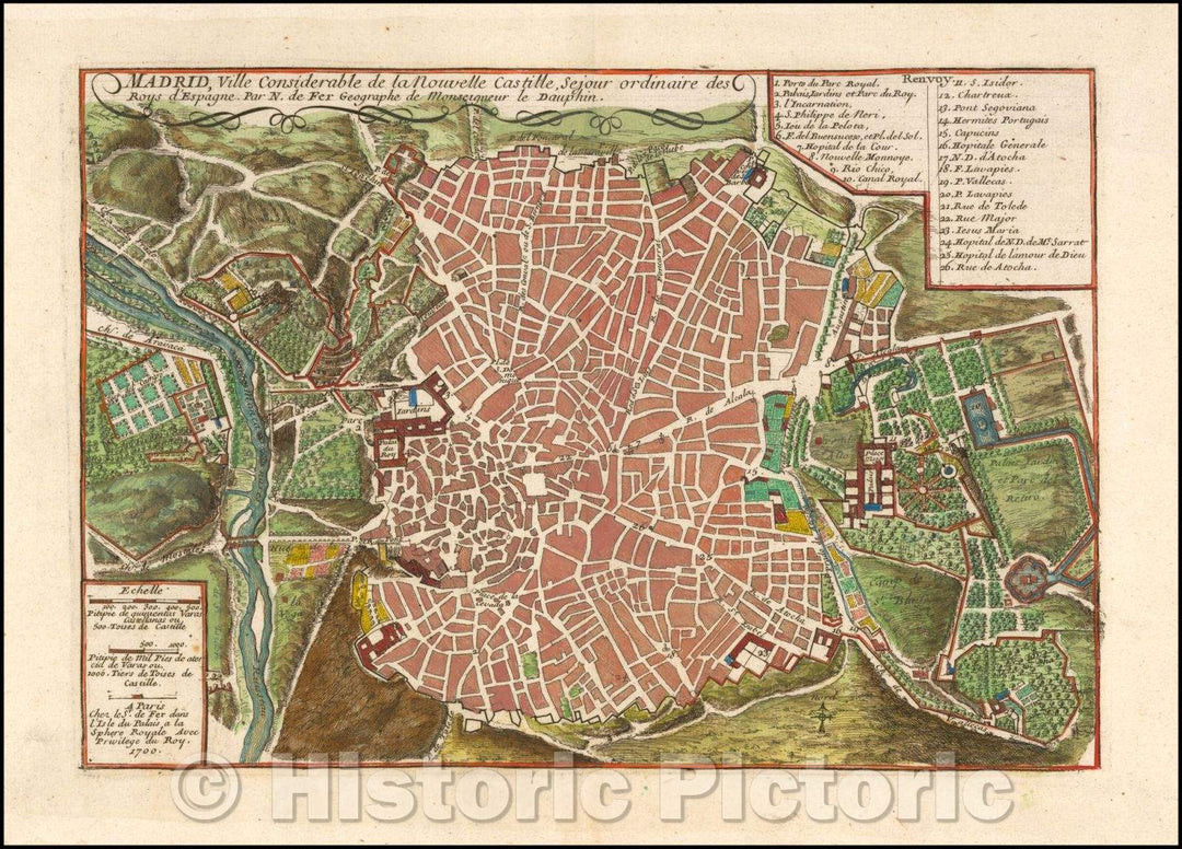 Historic Map - Madrid, ville Considerable de la Nouvelle Castille, 1700, Nicolas de Fer v2