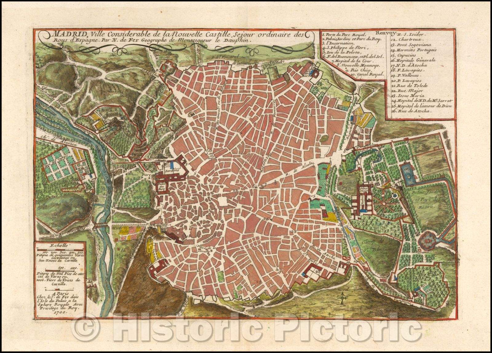 Historic Map - Madrid, ville Considerable de la Nouvelle Castille, 1700, Nicolas de Fer v2