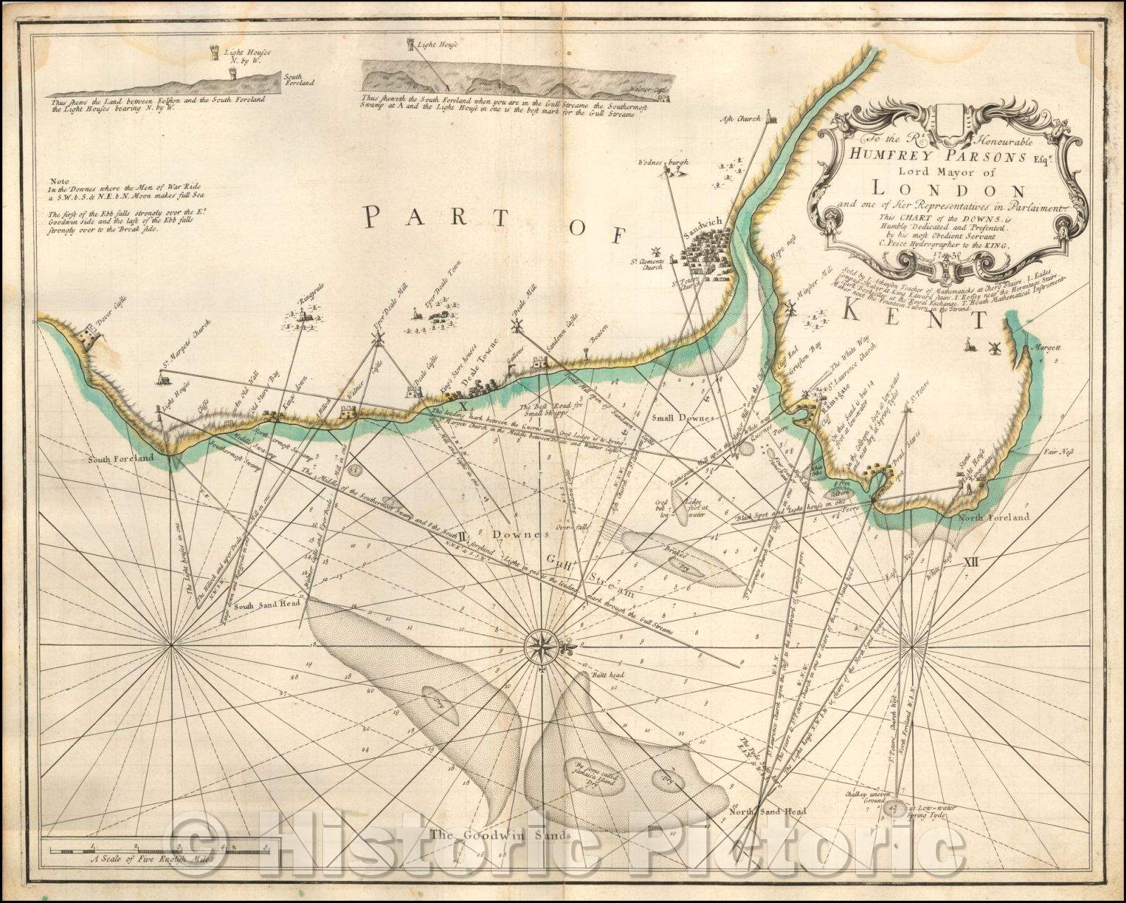 Historic Map - England, Part of Kent, 1730, Charles Price - Vintage Wall Art