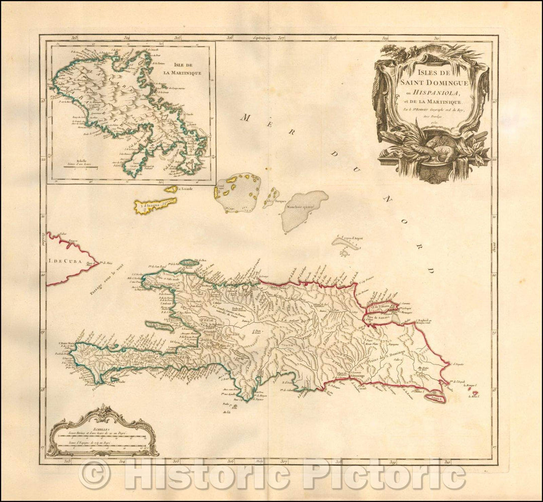 Historic Map - Isles de Saint Domingue ou Hispaniola et de la Martinique, 1750, Gilles Robert de Vaugondy v2