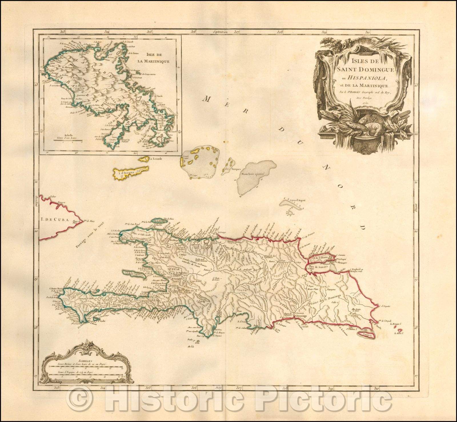 Historic Map - Isles de Saint Domingue ou Hispaniola et de la Martinique, 1750, Gilles Robert de Vaugondy v2