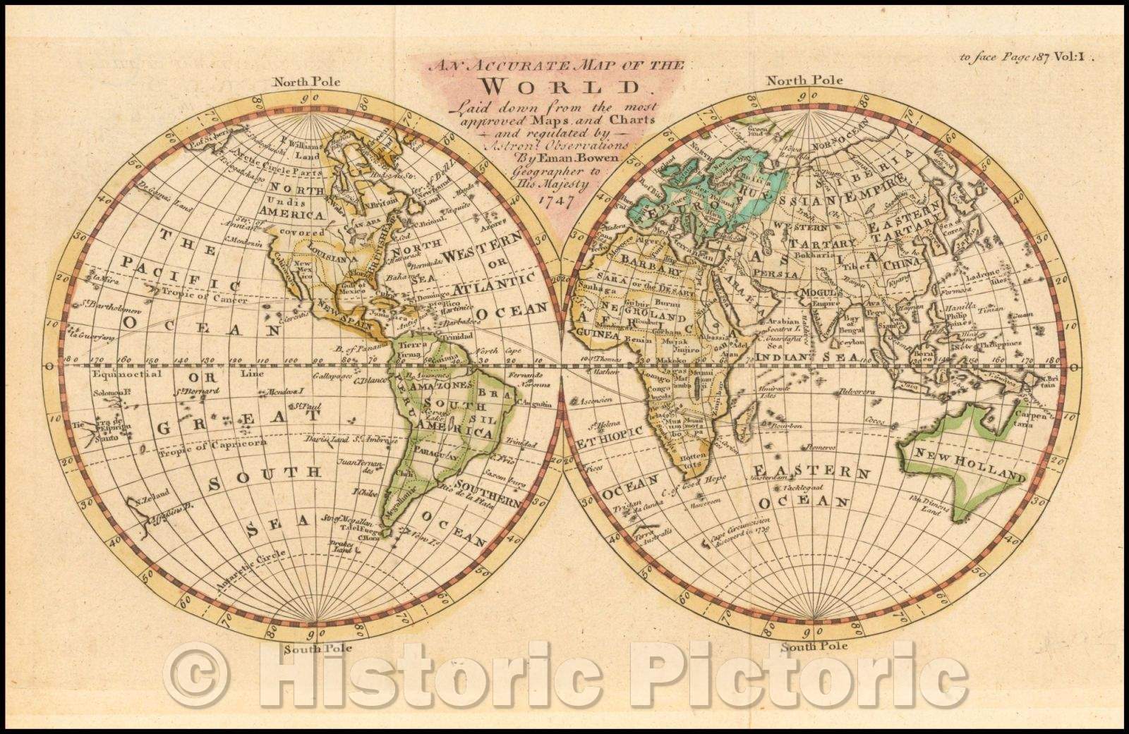 Historic Map - An Accurate Map of the World. Laid down from the most approved Maps and Charts, 1747, Emanuel Bowen - Vintage Wall Art