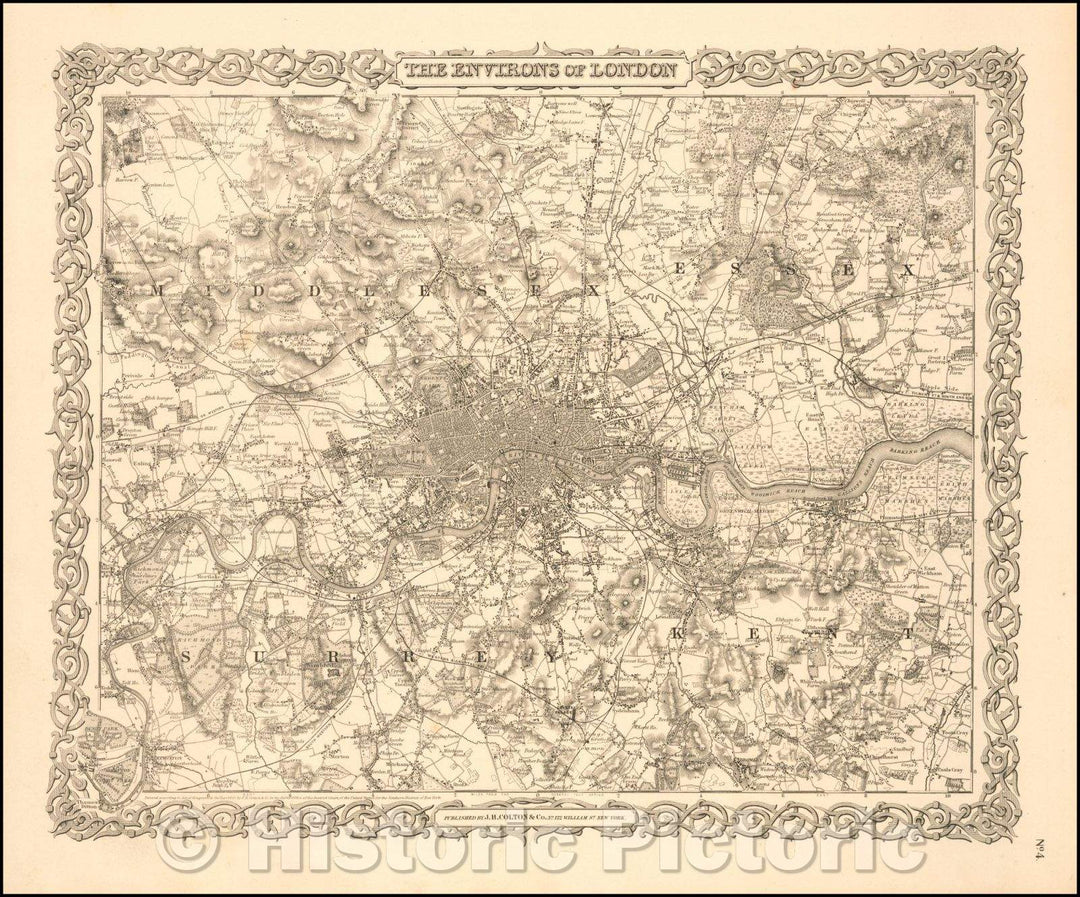 Historic Map - The Environs of London, 1856, Joseph Hutchins Colton - Vintage Wall Art