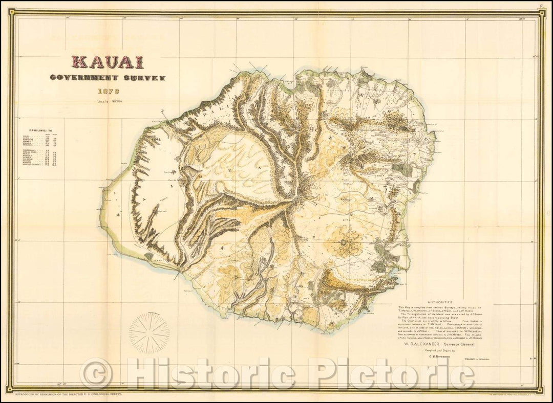 Historic Map - Kauai Government Survey, 1878, Hawaiian Government Survey - Vintage Wall Art