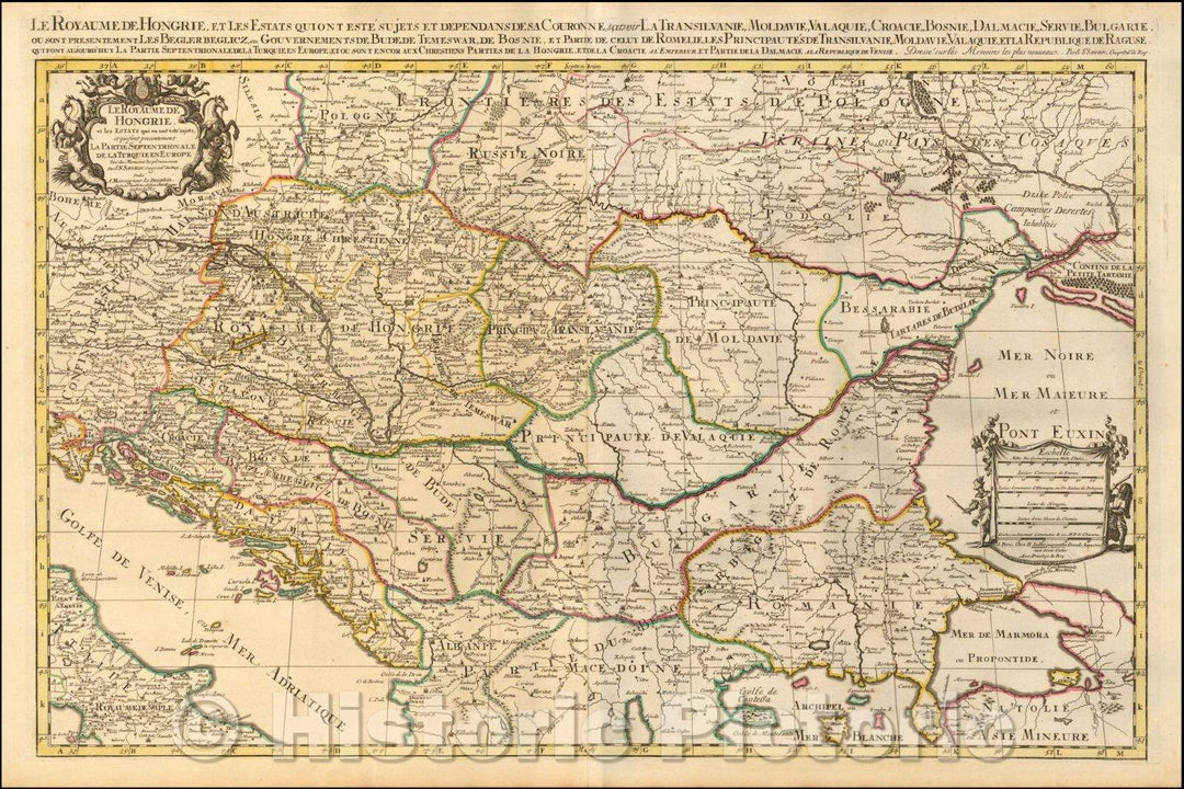 Historic Map - Le Royaume De Hongrie et les Estats qui en ont este sujets et qui font presen/Map of Kingdom of Hungary, published by Jaillot, 1700 - Vintage Wall Art