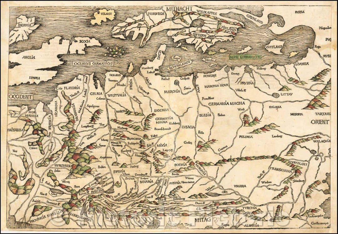 Historic Map - Central & Northern Europe, 1493, Hartmann Schedel v3