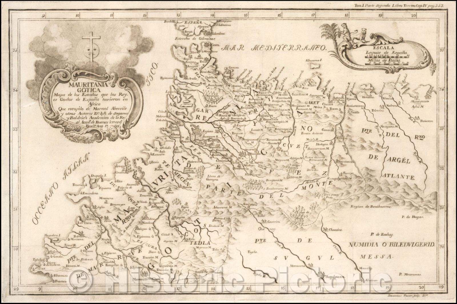 Historic Map - Mauritania Gotica Mapa de los Estados que los Reyes Godos de Espa? tuvieron en Africa/Spanish Map of Morocco and the Strait of Gibraltar, 1760 - Vintage Wall Art