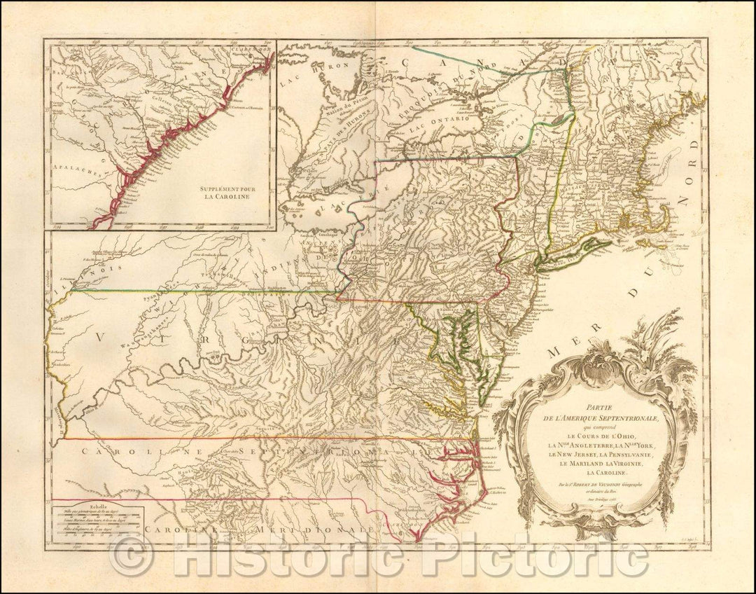 Historic Map - Partie De L'Amerique Septentrionale. Ohio, New England, New York, New Jersey, Pennsylvania, Maryland, Virginia, 1755 v1