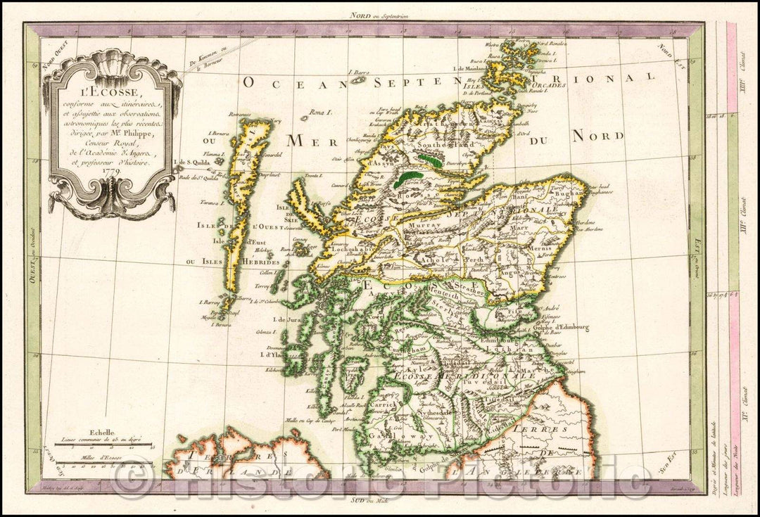 Historic Map - L'Ecosse, conforme au itineraires, et assujettie aux observations astronomiques les plus recentes/Map of Scotland, Philippe Pretot, 1779 - Vintage Wall Art