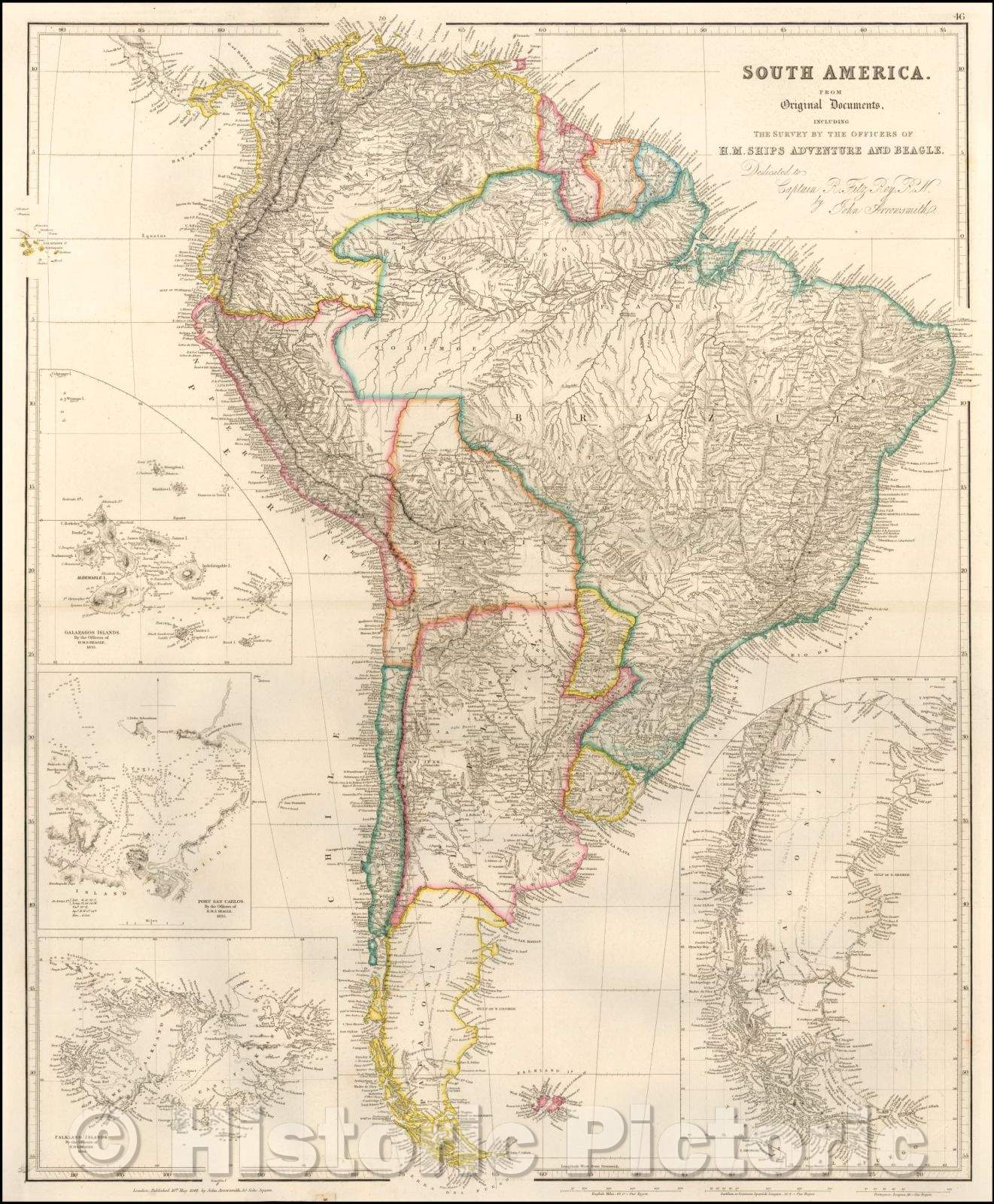 Historic Map - South America. From Original Documents, Including The Survey, 1842, John Arrowsmith - Vintage Wall Art