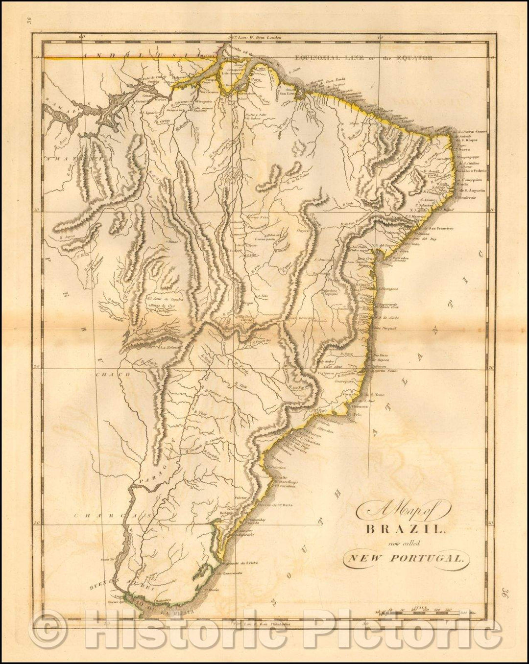 Historic Map - A Map of Brazil Now Called New Portugal, 1814, Matthew Carey - Vintage Wall Art