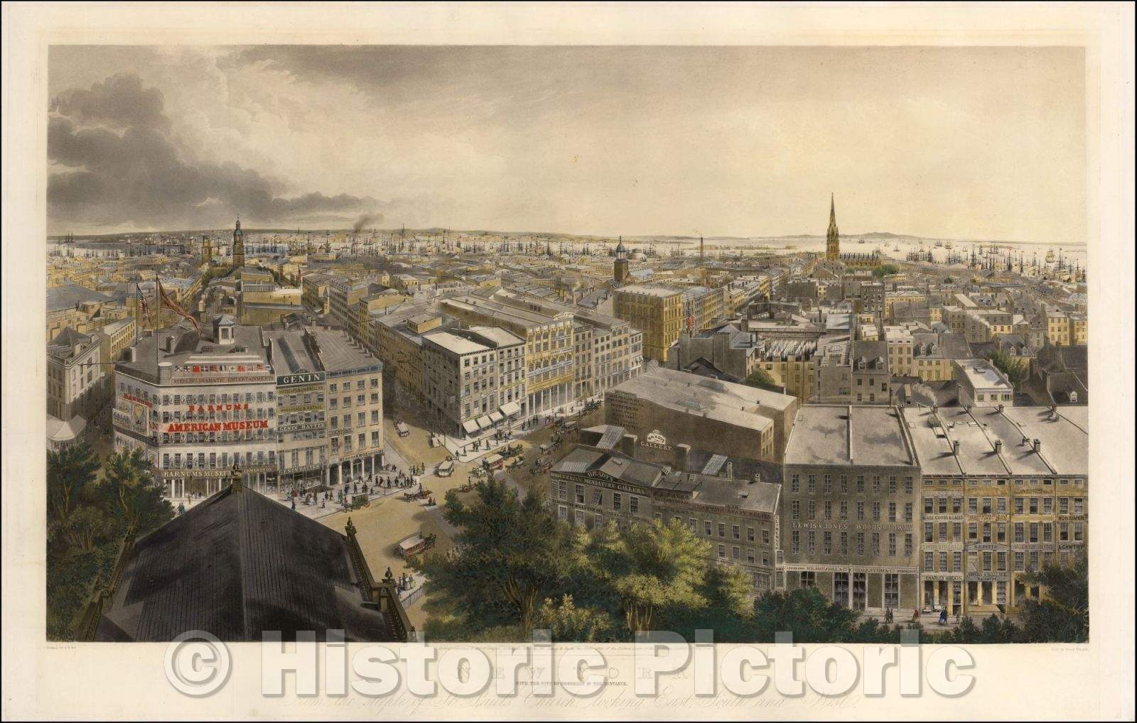 Historic Map - New York With The City of Brooklyn In The Distance. From the steeple of St. Paul's Church, looking East, South and West, 1855 - Vintage Wall Art