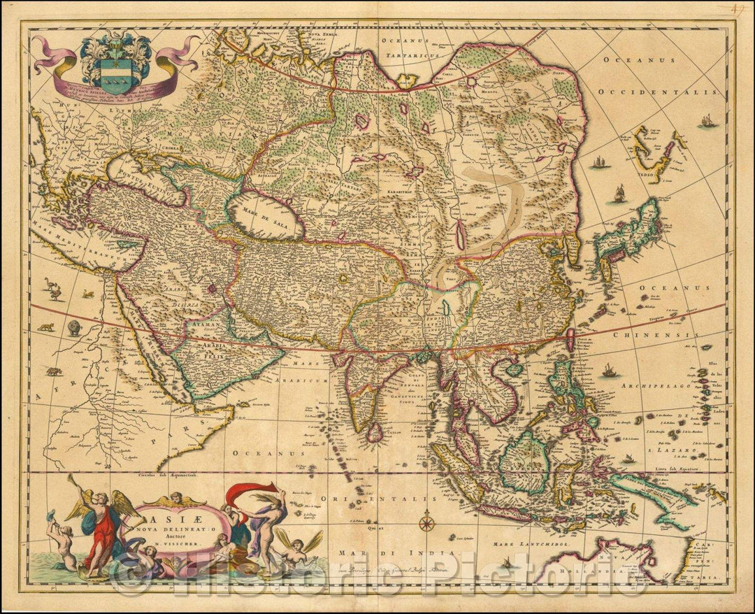 Historic Map - Asiae Nova Delineatio, 1670, Nicolaes Visscher I - Vintage Wall Art