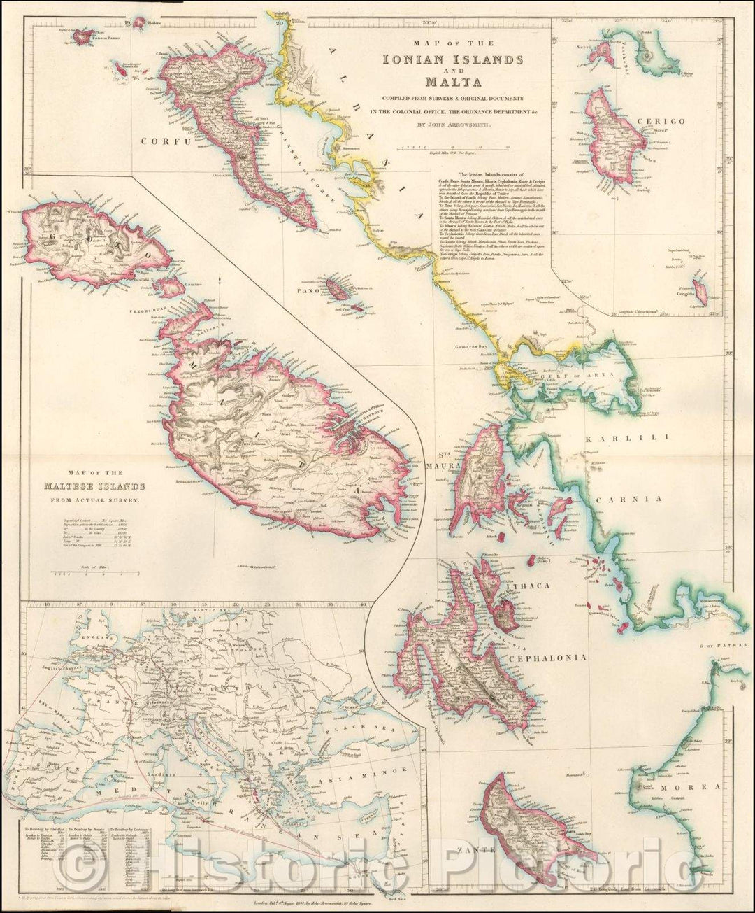 Historic Map - Map of the Ionian Islands and Malta, 1844, Edward Stanford - Vintage Wall Art