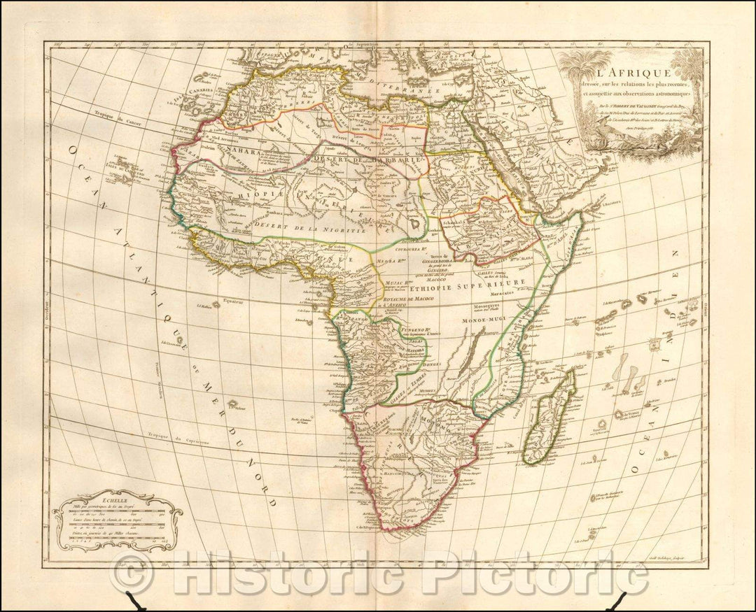 Historic Map - L'Afrique dressee, sur les relations les plus recentes, et assujettie aux observations astronomiques/Map of Africa, 1757 - Vintage Wall Art