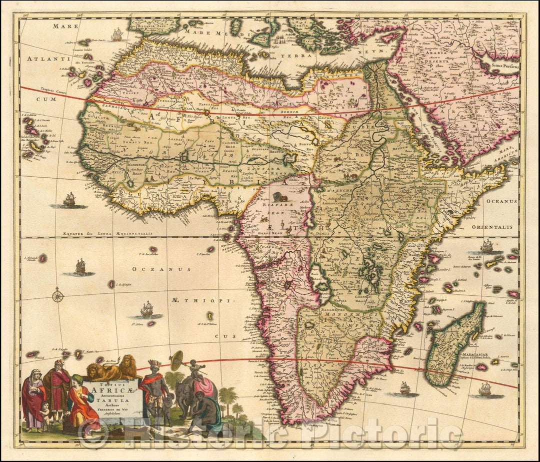 Historic Map - Totius Africae Accuratissima Tabula, 1680, Frederick De Wit - Vintage Wall Art