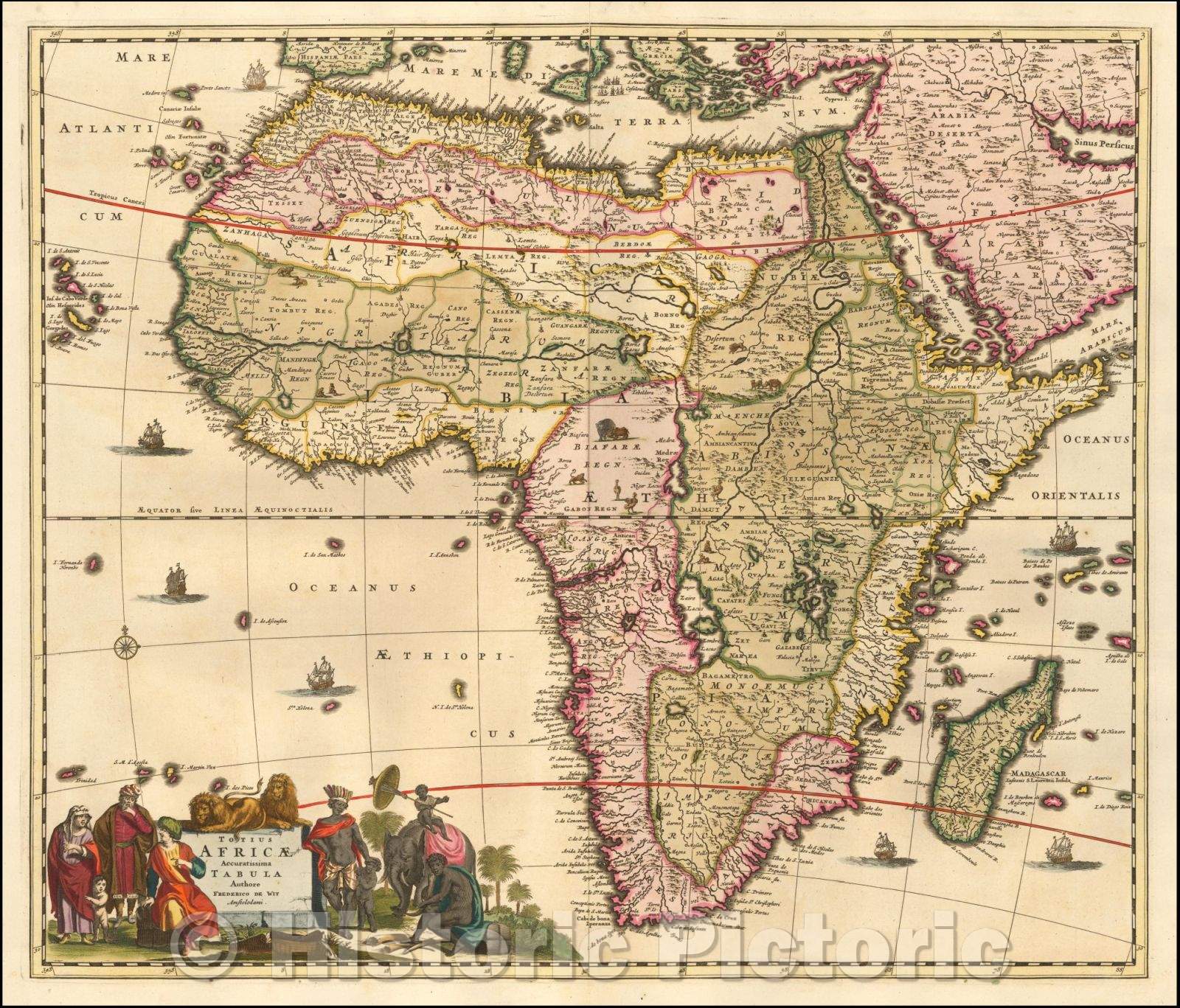 Historic Map - Totius Africae Accuratissima Tabula, 1680, Frederick De Wit - Vintage Wall Art