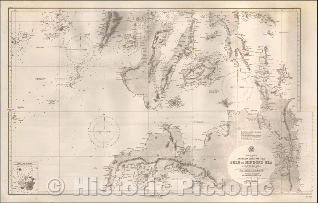 Historic Map - Philippine Islands - Eastern Part of the Sulu or Mindoro Sea From Spanish Surveys to 1871, 1898, - Vintage Wall Art