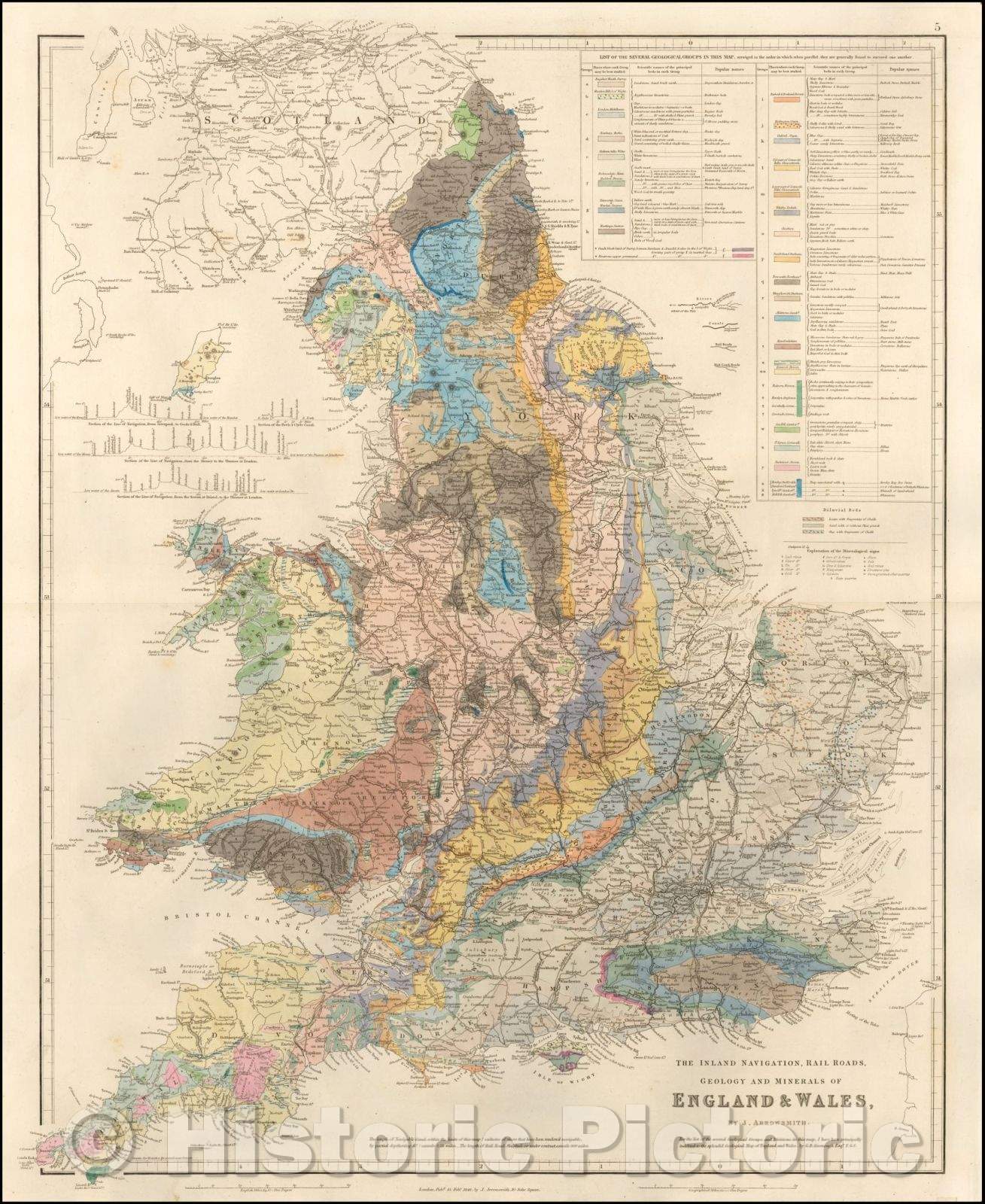 Historic Map - The Inland Navigation, Rail Roads, Geology and Minerals of England & Wales, 1842, John Arrowsmith - Vintage Wall Art