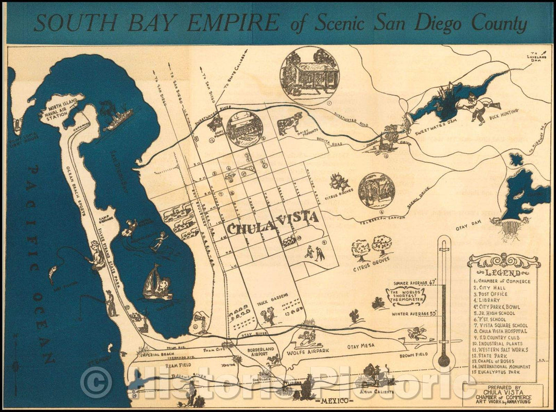 Historic Map - South Bay Empire of Scenic San Diego County, 1939, Anna Young - Vintage Wall Art