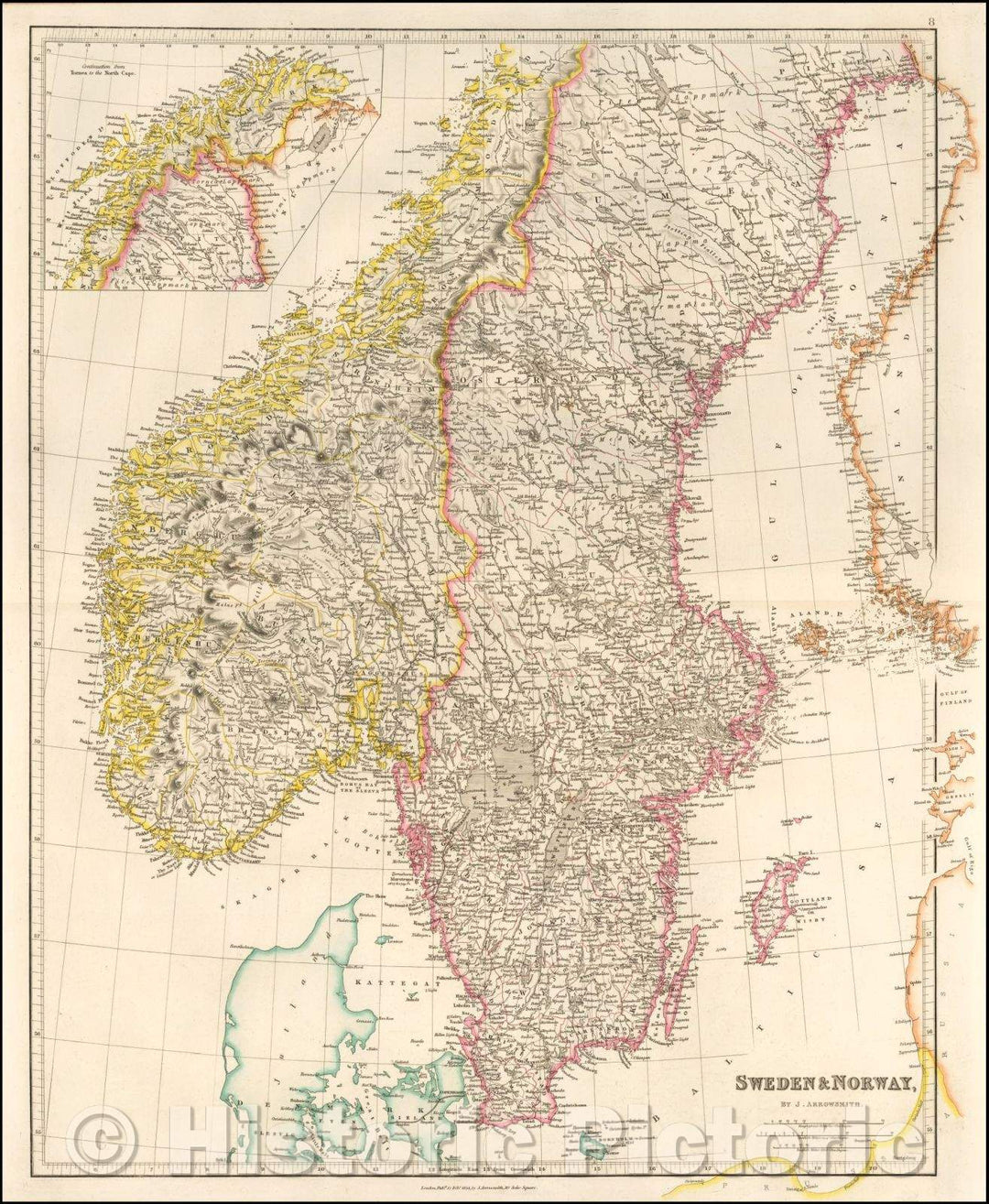 Historic Map - Sweden & Norway, 1854, John Arrowsmith - Vintage Wall Art