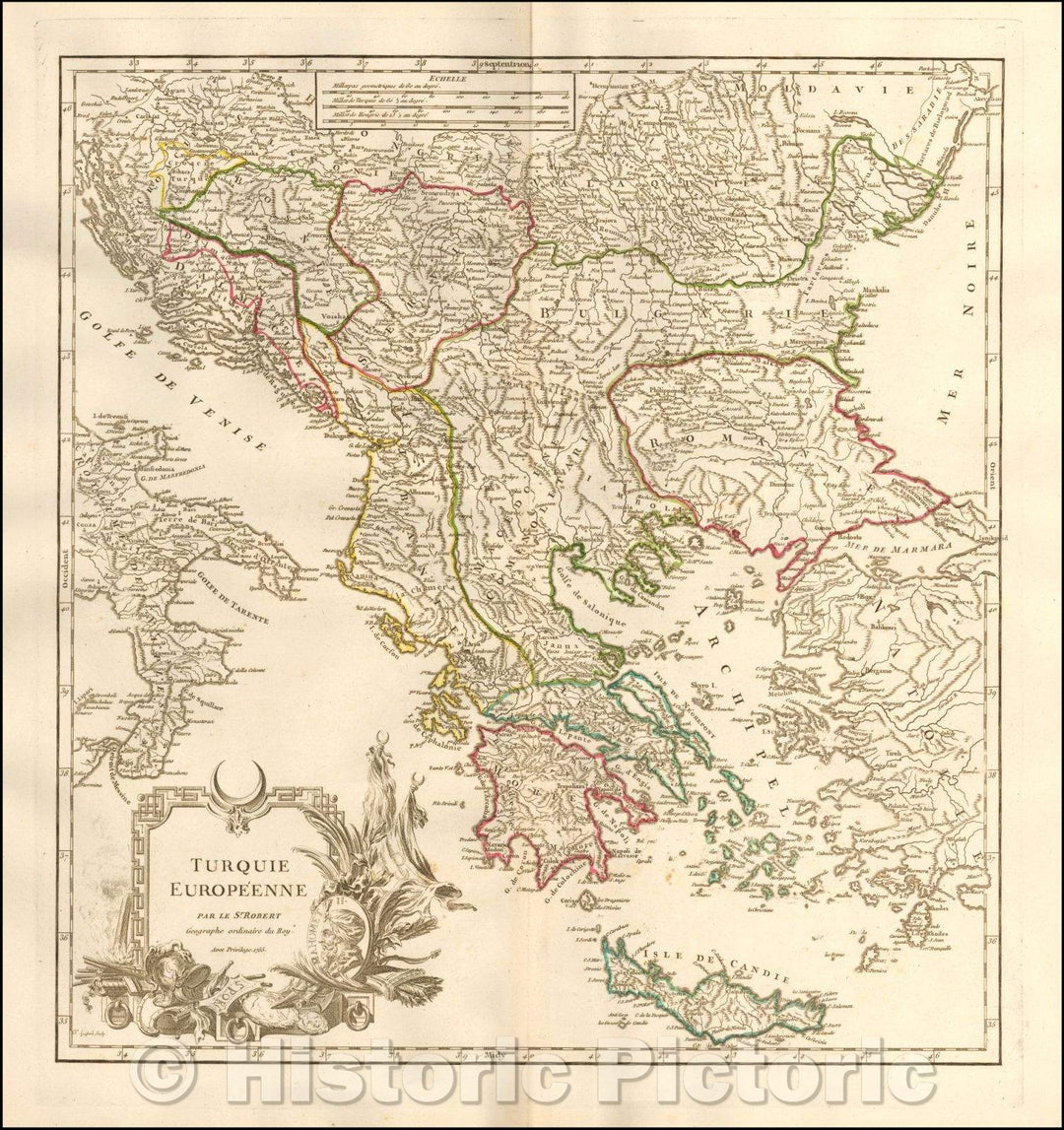 Historic Map - Turquie Europeenne/Map of Greece, Romania and the neighboring Regions, 1752, Didier Robert de Vaugondy - Vintage Wall Art