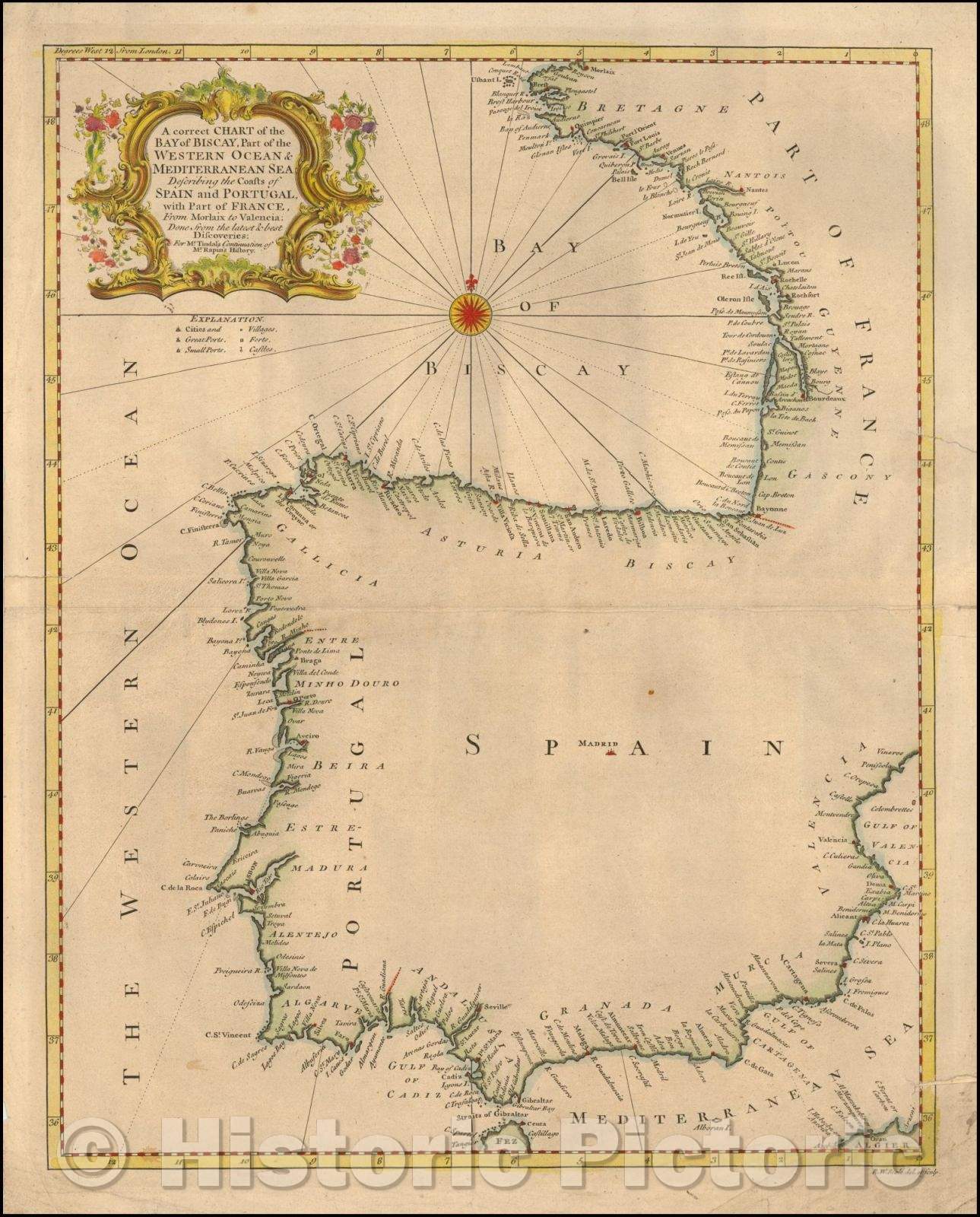 Historic Map - A correct Chart of the Bay of Biscay, Part of the Western Ocean & Mediterranean Sea: Describing the Coasts of Spain and Portugal, 1746 v2