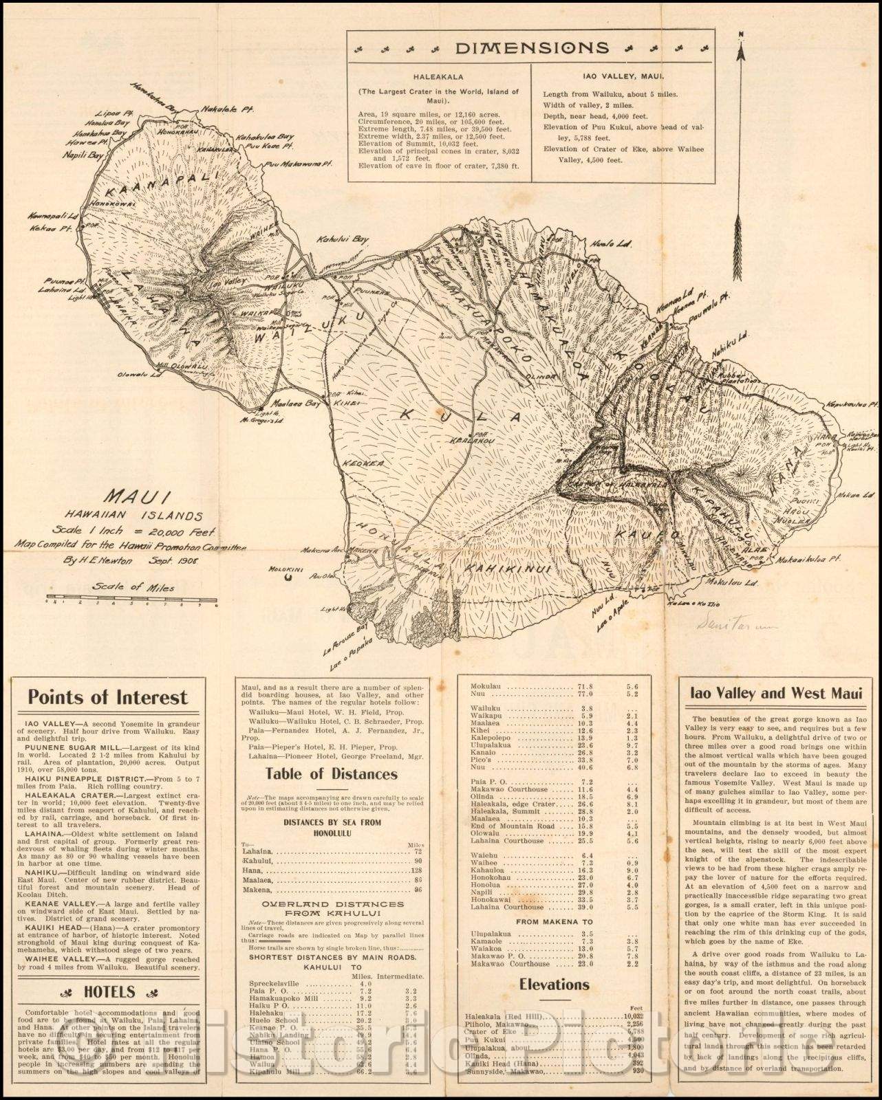 Historic Map - Maui Hawaiian Islands, 1908, H. E. Newton - Vintage Wall Art