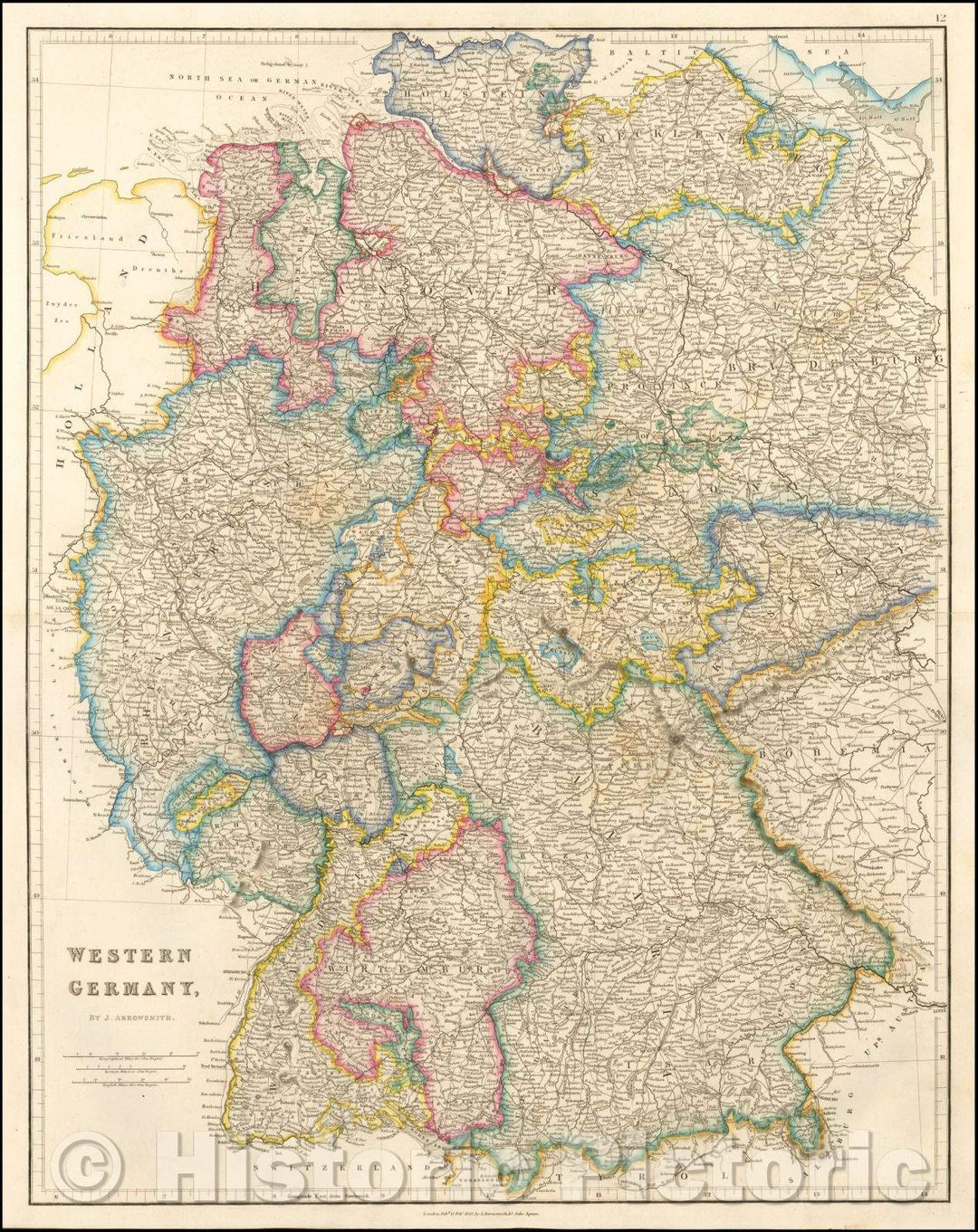 Historic Map - Western Germany, 1842, John Arrowsmith - Vintage Wall Art