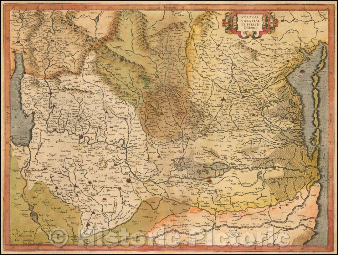 Historic Map - Veronae Vicentiae Et Patavia Dit. Shows Venice, 1595, Gerard Mercator - Vintage Wall Art