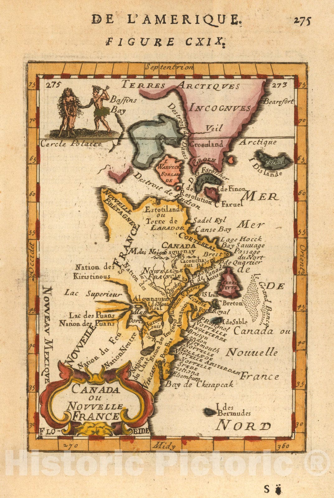 Historic Map - Canada ou Nouvelle France [Virginia to Greenland]/Canada or New France [Virginia to Greenland], 1683, Alain Manesson Mallet - Vintage Wall Art