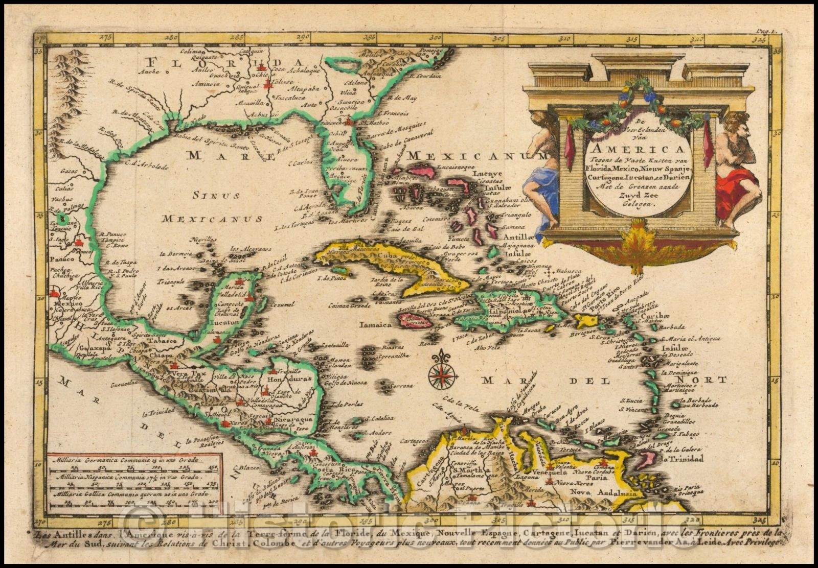 Historic Map - De Voor Eylanden Van America Tegens de Vaste Kusten van Florida, Mexico, Nieuw Spanje/Regional Map of Florida and the Caribbean, 1707 - Vintage Wall Art